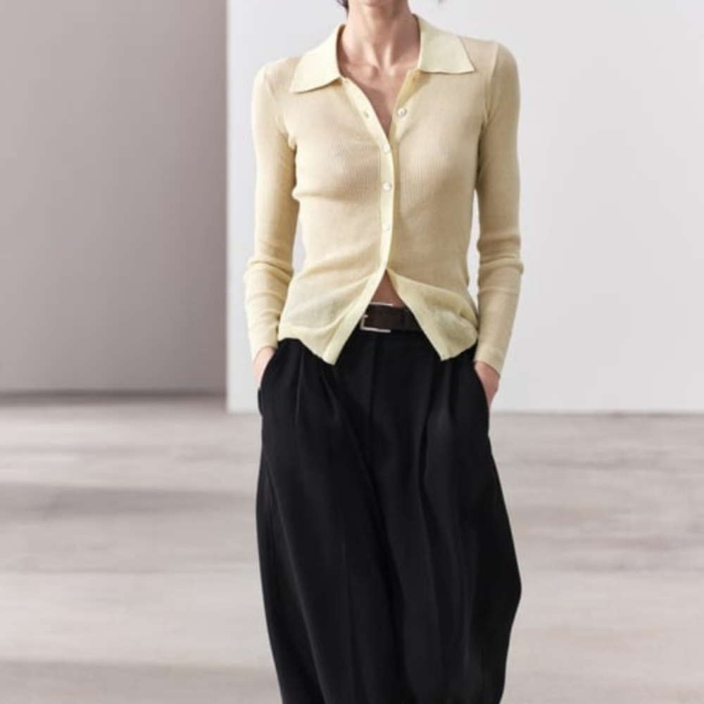 Zara NWT fine rib knit cardigan M